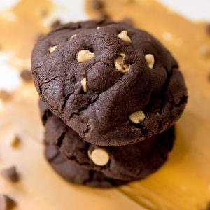 A huge, rich chocolate cookie stuffed full of peanut butter chips