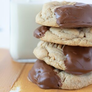 Chocolate-Dipped Peanut Butter, Huge and soft peanut butter cookie dipped in smooth milk chocolate