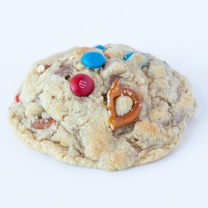 A huge cookie packed with M&Msⓒ, pretzels, peanut butter, chocolate chips and oats; sweet almond flavor,