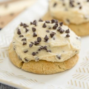 A huge cookie topped in edible Chocolate Chip, Gluten-Friendly, Gluten-Free Flour cookie dough
