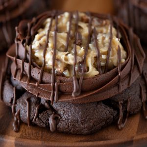 German Chocolate Cookie, rich dark chocolate flavor, topped in Coconut German Chocolate Filling and chocolate buttercream